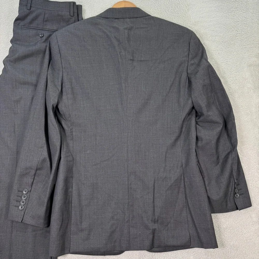 Baroni Mens 38R Slim Fit Wool Gray 2-Piece Suit Blazer Pants 33x30‎ Coat Jacket